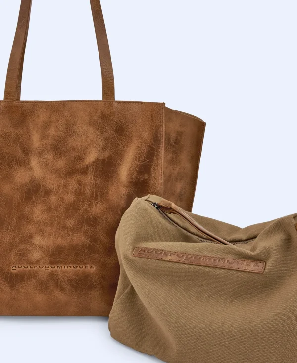 Adolfo Dominguez Bolsos>Shopper Grande En Piel Craquelada Cuero