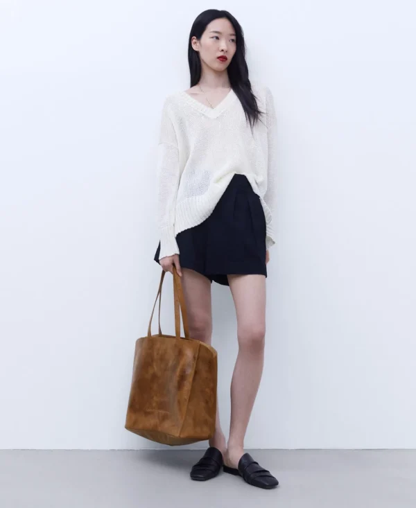 Adolfo Dominguez Bolsos>Shopper Grande En Piel Craquelada Cuero