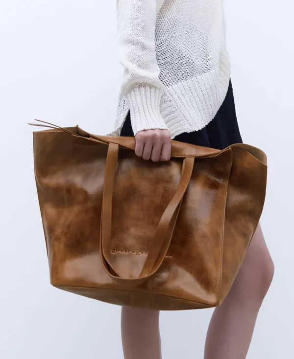 Adolfo Dominguez Bolsos>Shopper Grande En Piel Craquelada Cuero