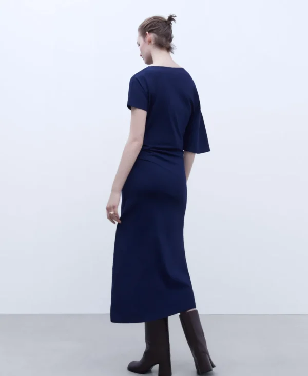 Adolfo Dominguez Vestidos Y Monos>Vestido Asimetrico En Algodon Organico Azul Marino