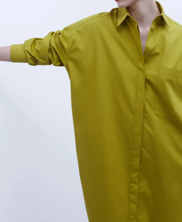 Adolfo Dominguez Vestidos Y Monos>Vestido Camisero En Algodon Verde Pistacho