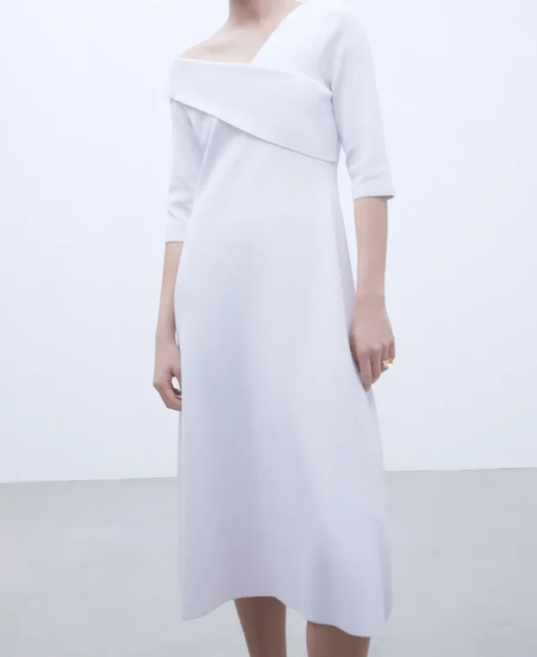 Adolfo Dominguez Vestidos Y Monos>Vestido Con Escote Cruzado Asimetrico Blanco
