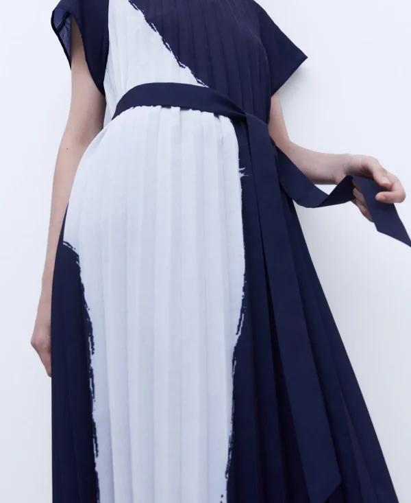 Adolfo Dominguez Vestidos Y Monos>Vestido En Crinkle Estampado Blanco/Azul