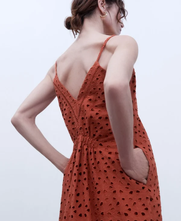 Adolfo Dominguez Vestidos Y Monos>Vestido Escote Pico En Lino Algodon Naranja