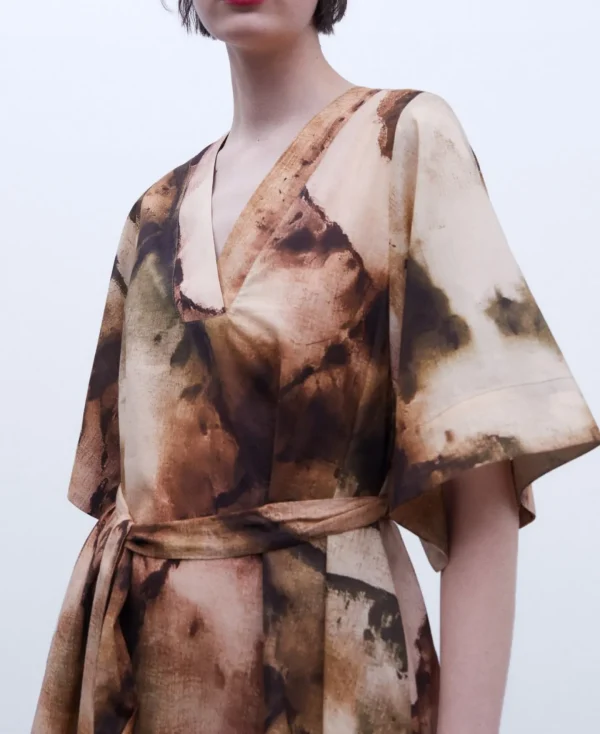 Adolfo Dominguez Vestidos Y Monos>Vestido Estampado Con Escote En Pico Multicolor