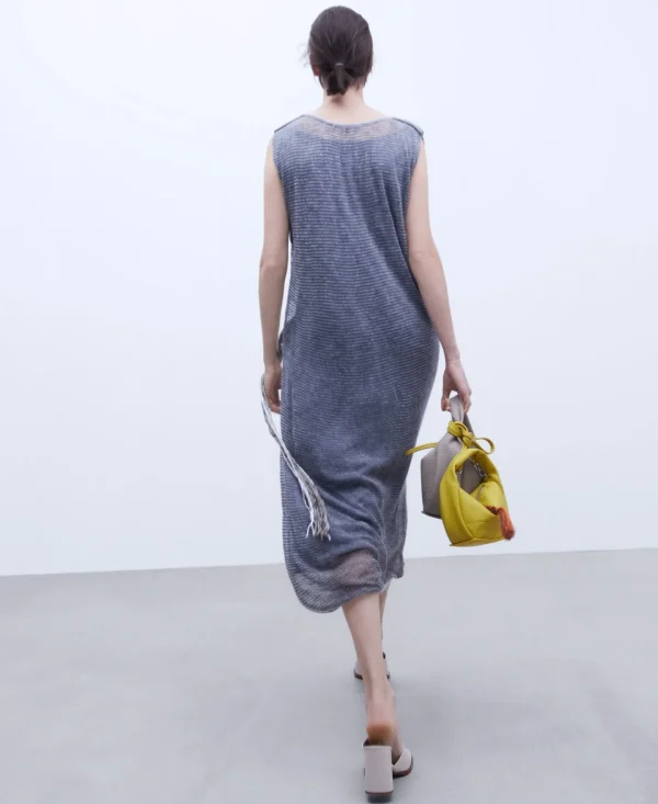 Adolfo Dominguez Vestidos Y Monos>Vestido Largo Con Aplicacion Jacquard Gris Melange
