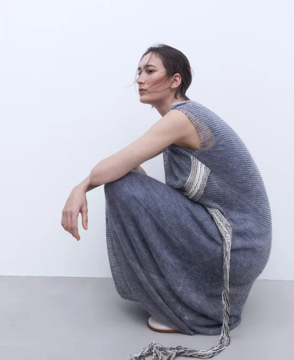 Adolfo Dominguez Vestidos Y Monos>Vestido Largo Con Aplicacion Jacquard Gris Melange