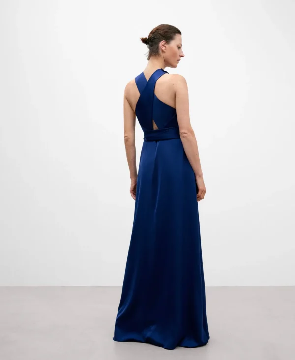 Adolfo Dominguez Vestidos Y Monos>Vestido Largo Cuello Halter Azul Oscuro