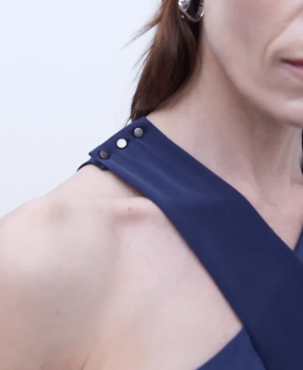 Adolfo Dominguez Vestidos Y Monos>Vestido Largo Cuello Halter Azul Oscuro