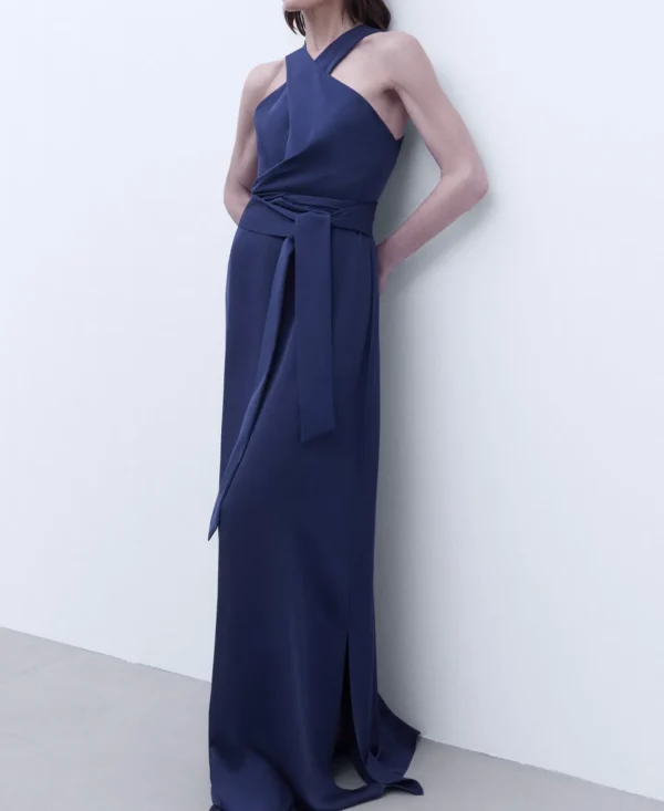 Adolfo Dominguez Vestidos Y Monos>Vestido Largo Cuello Halter Azul Oscuro