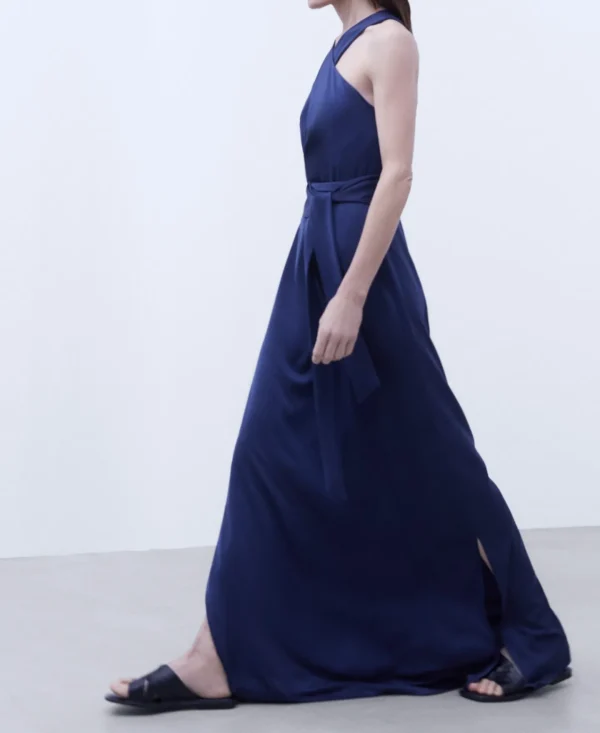 Adolfo Dominguez Vestidos Y Monos>Vestido Largo Cuello Halter Azul Oscuro