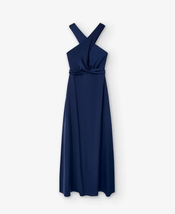 Adolfo Dominguez Vestidos Y Monos>Vestido Largo Cuello Halter Azul Oscuro