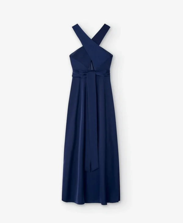 Adolfo Dominguez Vestidos Y Monos>Vestido Largo Cuello Halter Azul Oscuro