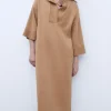 Adolfo Dominguez Vestidos Y Monos>Vestido Midi Con Cuello Perkins Camel