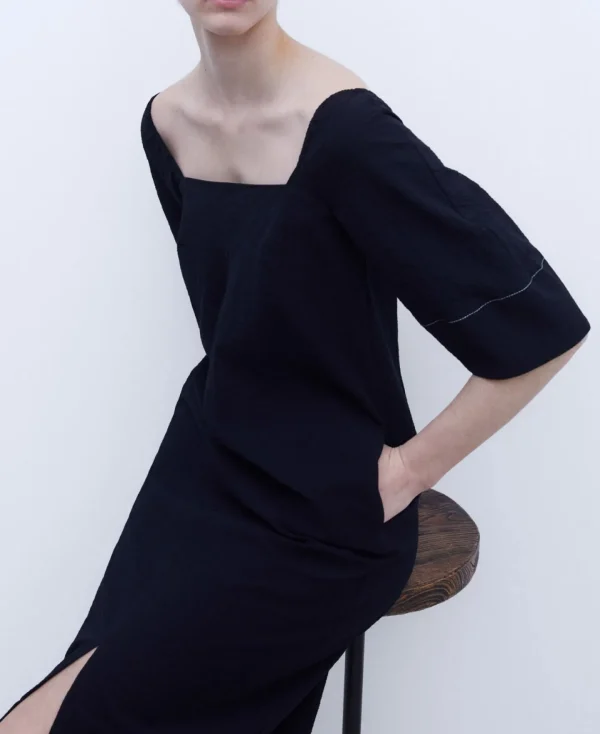 Adolfo Dominguez Vestidos Y Monos>Vestido Midi Escote Recto Negro