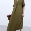 Adolfo Dominguez Vestidos Y Monos>Vestido Oversize Maxiboton En Lino Verde