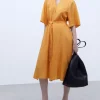 Adolfo Dominguez Vestidos Y Monos>Vestido Tunica En Ramio Y Lyocell Amarillo