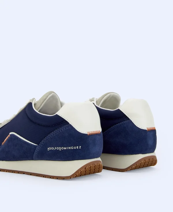 Adolfo Dominguez Zapatos>Zapatilla Deportiva En Piel Y Nailon Azul Marino